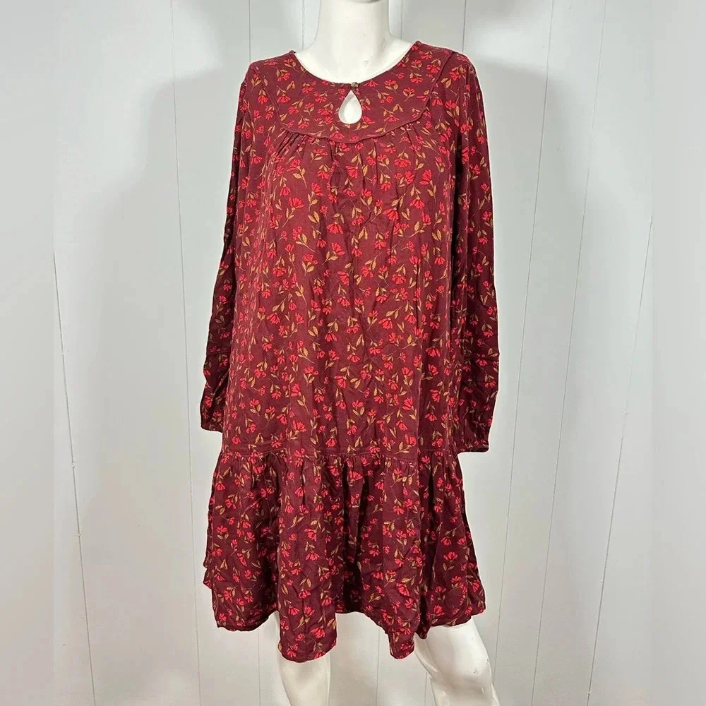 Sonoma Cherry Floral Printed Long Sleeve Dress Rayon